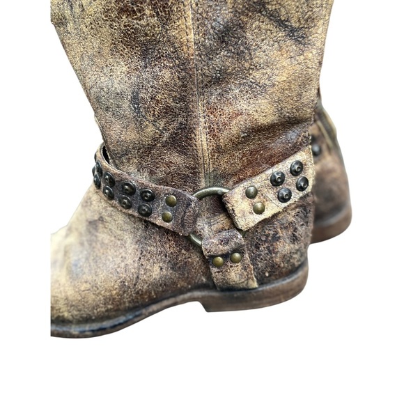 Frye Brown Combat Moto Boots Distressed Leather - Picture 5 of 10